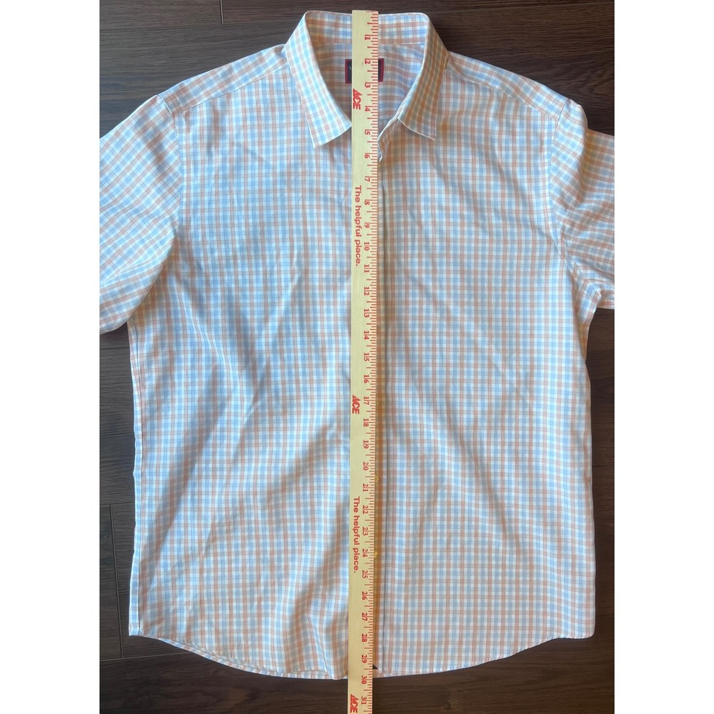 UNTUCKit Dezaley Mens Large Slim Fit Wrinkle Free Short Sleeve Gingham Shirt Ora - Picture 7 of 7